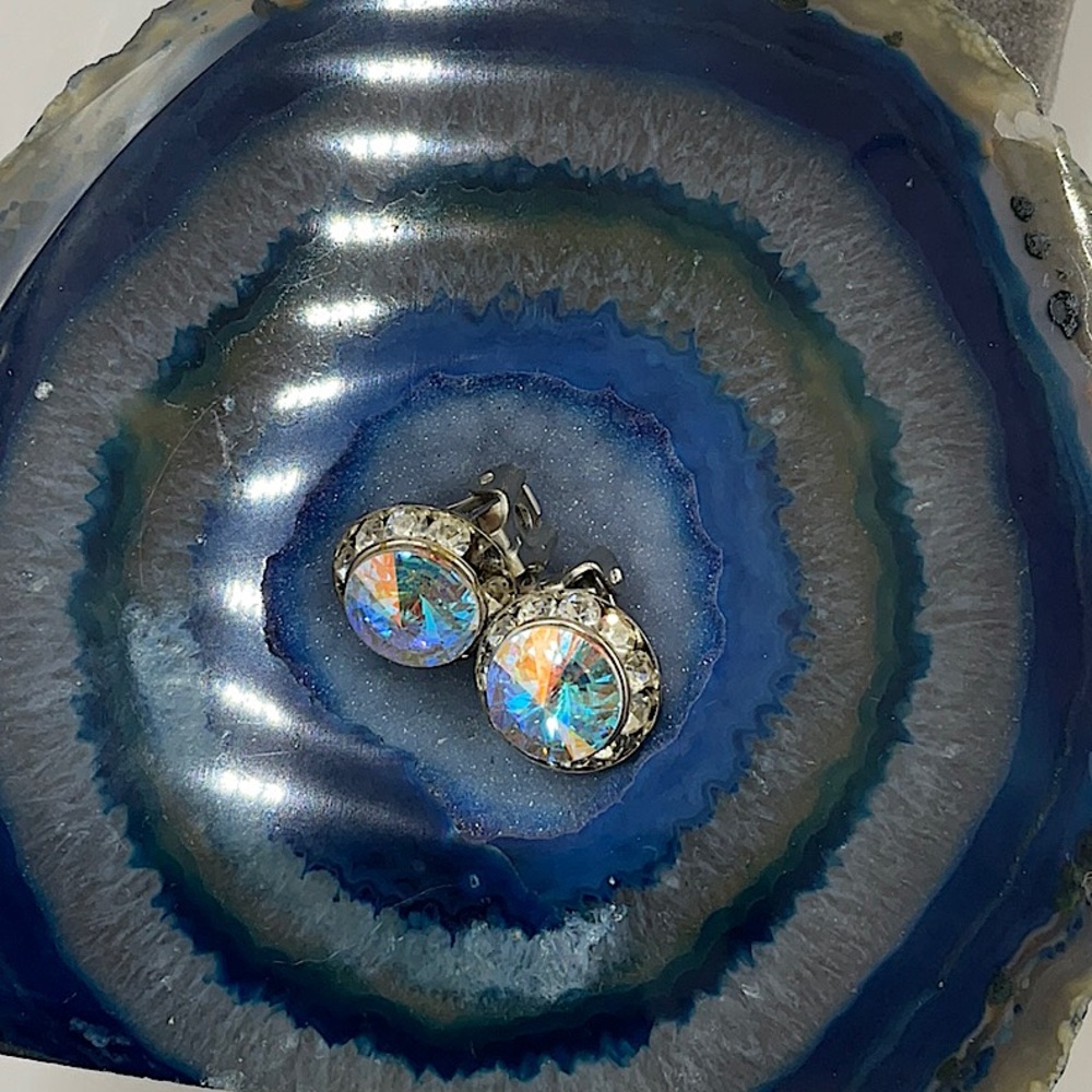 TrillionCutElegant Round Silver Sparkling Crystal(1/2”Diameter)Clip On Earrings - Picture 4 of 6